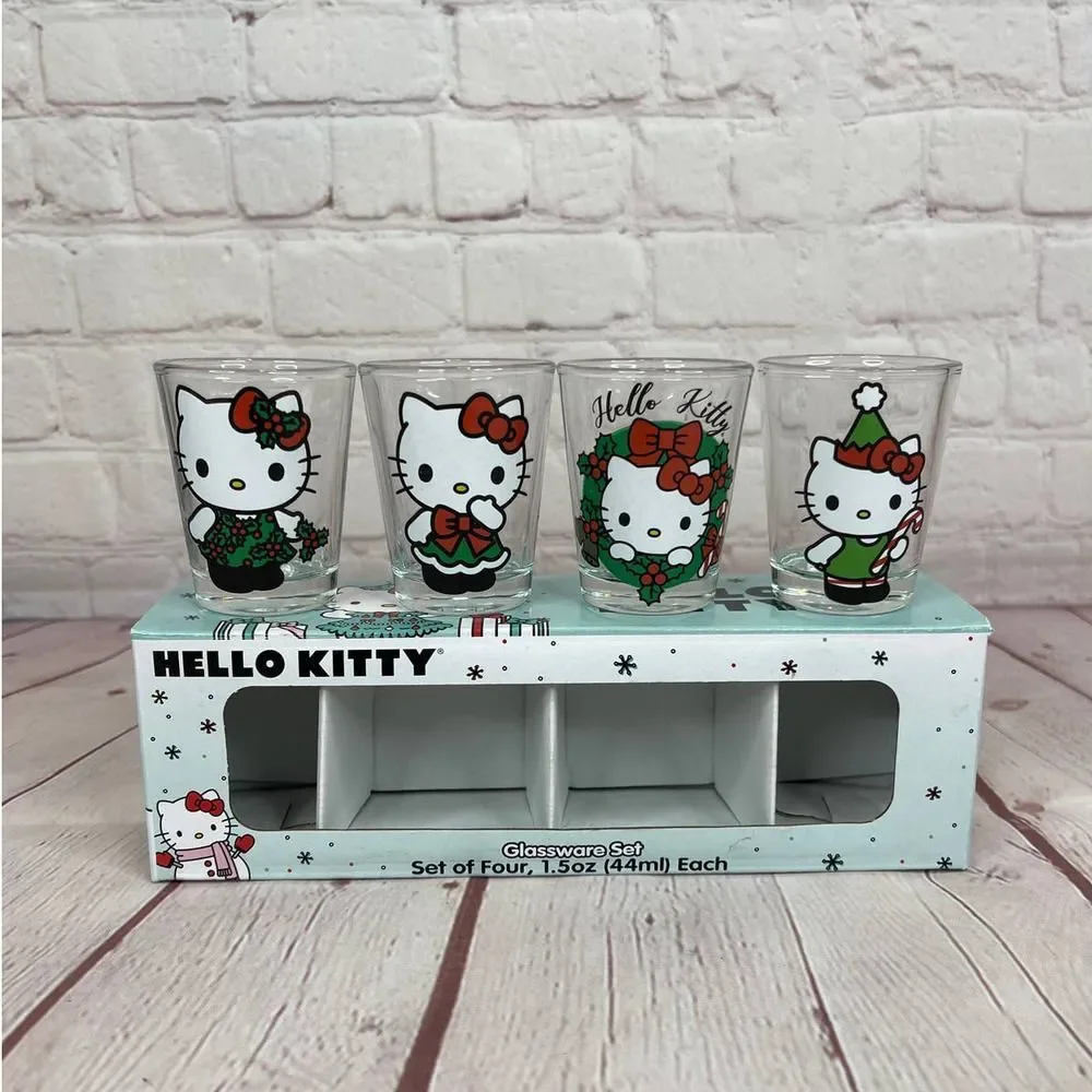 Hello Kitty Set Of Four Shot Glassware Set 1.5 Oz Each
